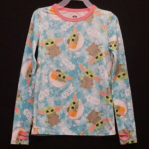 Cuddl Duds Star Wars Mandalorian Baby Yoda Teal Print with Pink Trim Girl’s Sm